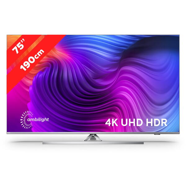 Televizor LED Philips Smart TV Android 75PUS8536/12 189cm 4K UHD HDR Ambilight cu 3 laturi Argintiu