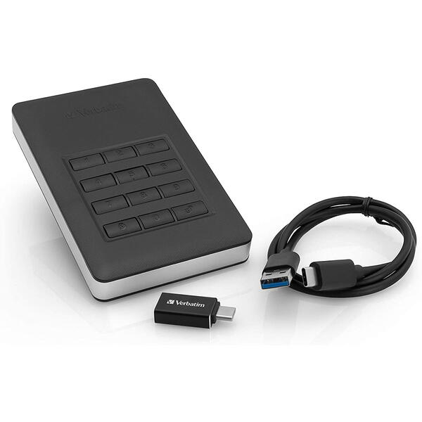 Hard Disk Extern Verbatim Store n Go Secure Portable Keypad Access 2TB USB 3.1