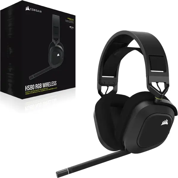 Casti gaming Corsair HS80 RGB WIRELESS, Carbon