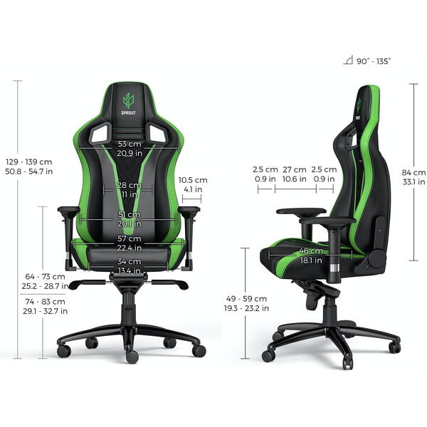 Scaun Gaming NobleChairs EPIC Sprout Edition Black/Green NBL-PU-SPE-001