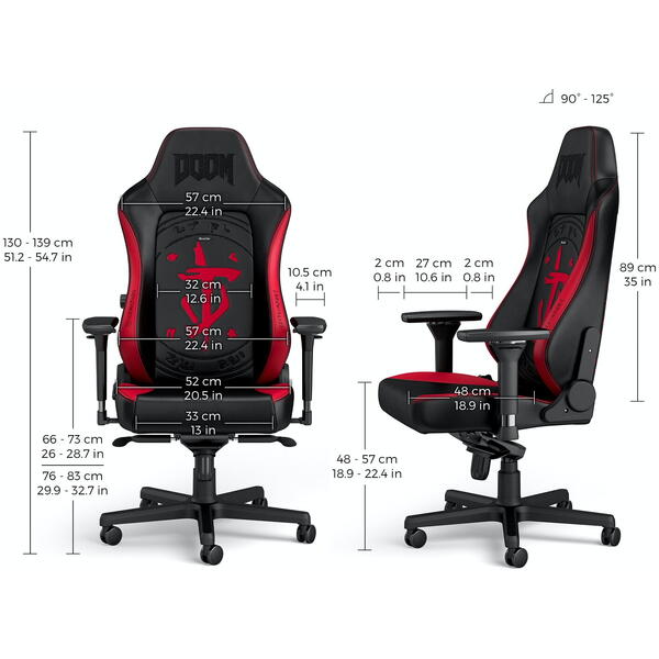 Scaun Gaming NobleChairs HERO DOOM Edition SGL Black/Red NBL-HRO-PU-DET-SGL