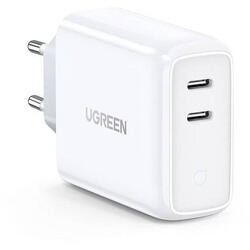 Incarcator retea UGreen CD199 Quick Charge 36W, 2 x USB Type-C 5V/3A, Alb