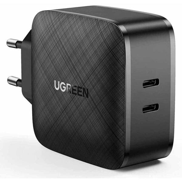 Incarcator retea UGreen CD216 Quick Charge 65W, 2 x USB Type-C 5V/3A, Negru