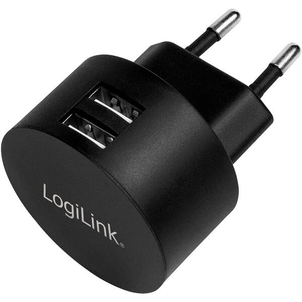 Incarcator retea Logilink PA0218, 2 x USB-A, maxim 2.1A, 10.5W, Negru