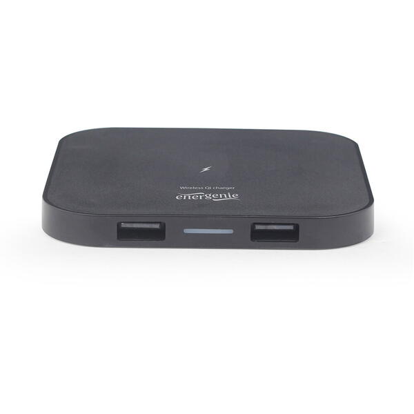 Incarcator wireless Gembird Qi Energenie , 5W, intrare 5V/2A, iesire 5V/1A, 2xUSB, Negru