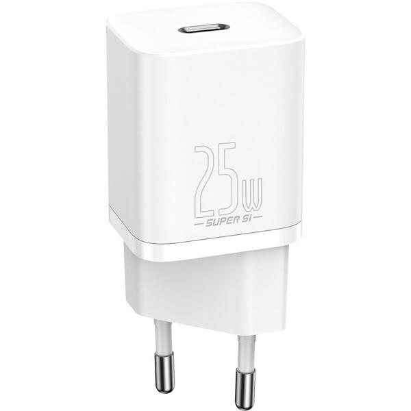 Incarcator retea Baseus Super Si, Quick Charge 25W, 1 x USB Type-C 5V/3A, Alb