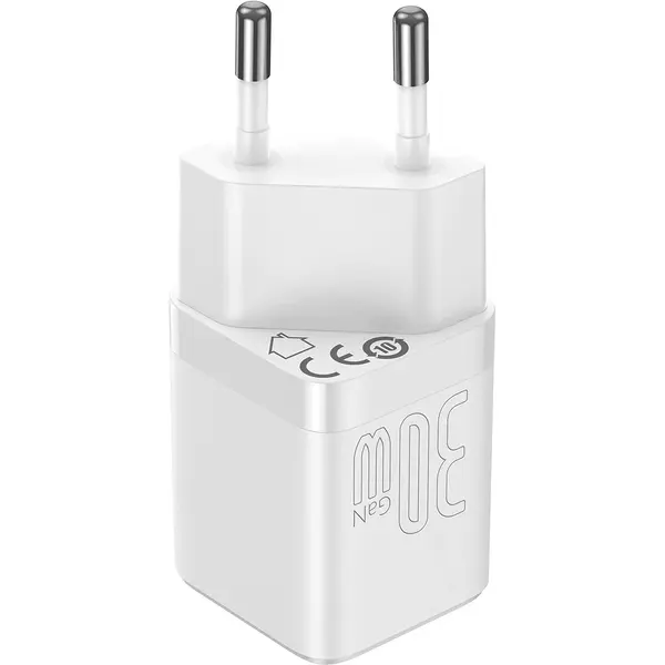 Incarcator retea Baseus GaN3, Quick Charge 30W, 1 x USB Type-C 5V/3A, Alb