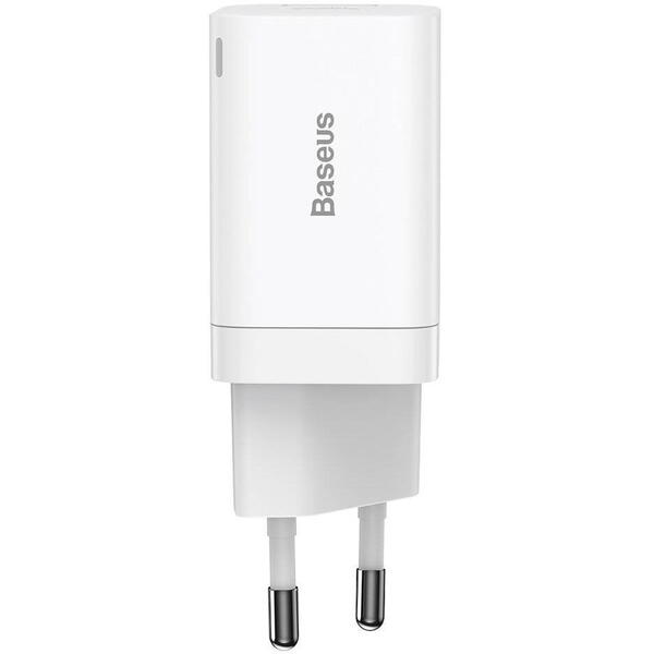 Incarcator retea Baseus Super Si Pro, Quick Charge 30W, 1 x USB 5V/3A, 1 x USB Type-C 5V/3A, Alb