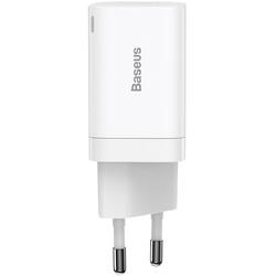 Incarcator retea Baseus Super Si Pro, Quick Charge 30W, 1 x USB 5V/3A, 1 x USB Type-C 5V/3A, Alb