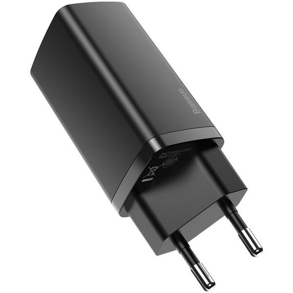 Incarcator retea Baseus GaN2 Lite, Quick Charge 65W, 2 x USB Type-C Output 5V/3A, Negru