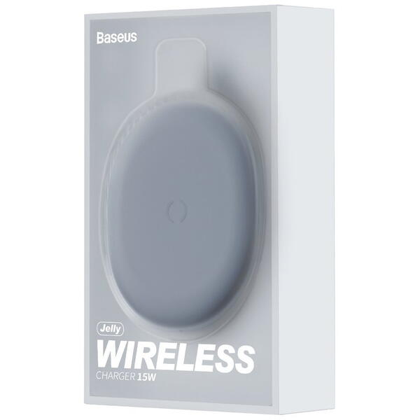 Incarcator wireless Baseus Jelly Qi 15W, cablu Type-C la USB inclus, Negru