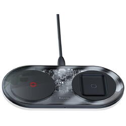 Simple 2 in 1 turbo edition Qi 24W, Cablu Type-C la USB inclus, Negru