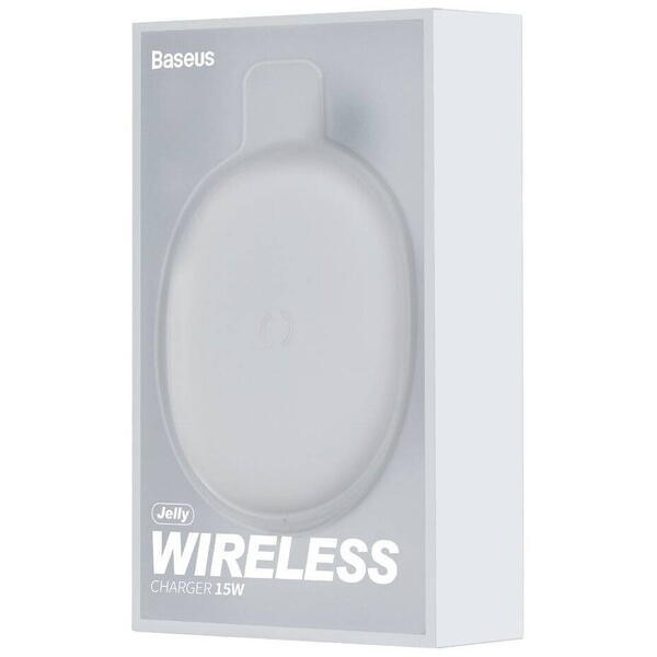 Incarcator wireless Baseus Jelly Qi 15W, Cablu Type-C la USB inclus, Alb