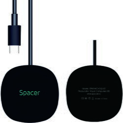 Incarcator wireless Spacer 2 in 1 cu suport inclus, compatibil prindere magnetica Iphone, Quick Charge 15W Qi, conector Type-C, Negru