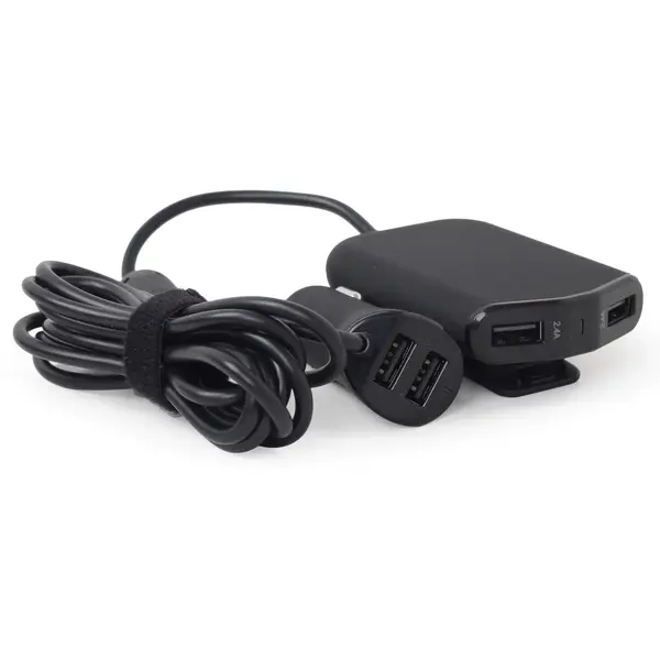 Incarcator auto Gembird 4 x USB, (2 x USB, pentru bancheta din spate cablu 1.8m), maxim 9.6A, Black