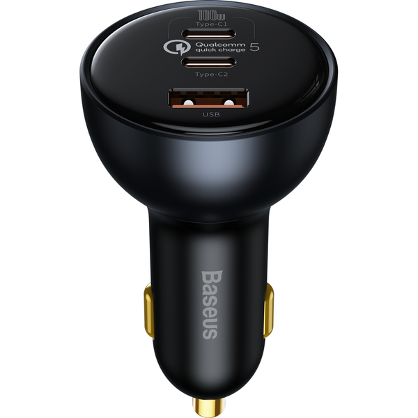 Incarcator auto Baseus Qualcomm Quick Charge 5, 1 x USB Output 5V/3A, 2 x USB Type-C max 5V/3A, 160W, include cablu USB Type-C la USB Type-C 100W 1m, Gri