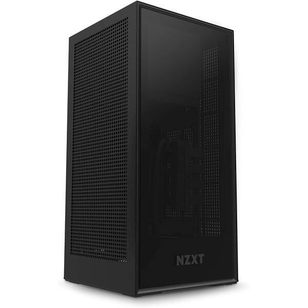 Carcasa NZXT H1 Matte Black, Sursa 650W si Cooler cu lichid 140mm inclus