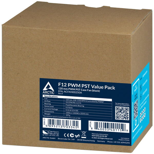Ventilator PC Arctic F12 PWM PST Black Value 5-Pack