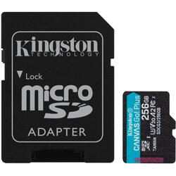 Kingston Micro SDXC Canvas GO Plus, 256GB, Clasa 10, UHS-I + Adaptor