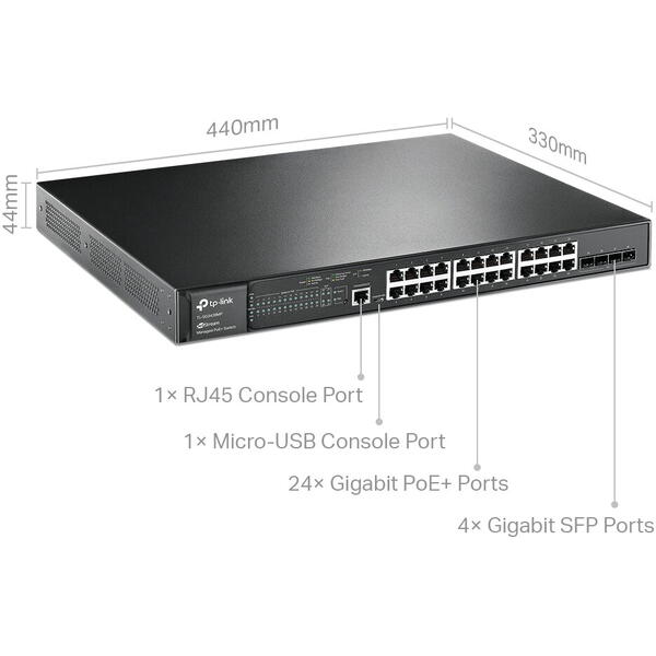 Switch cu management TP-LINK TL-SG3428MP 28×Porturi Gigabit L2 și 24× Porturi PoE+