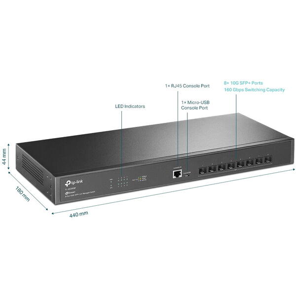 Switch TP-LINK TL-SX3008F JetStream cu management | 8×Porturi 10GE SFP+ L2+