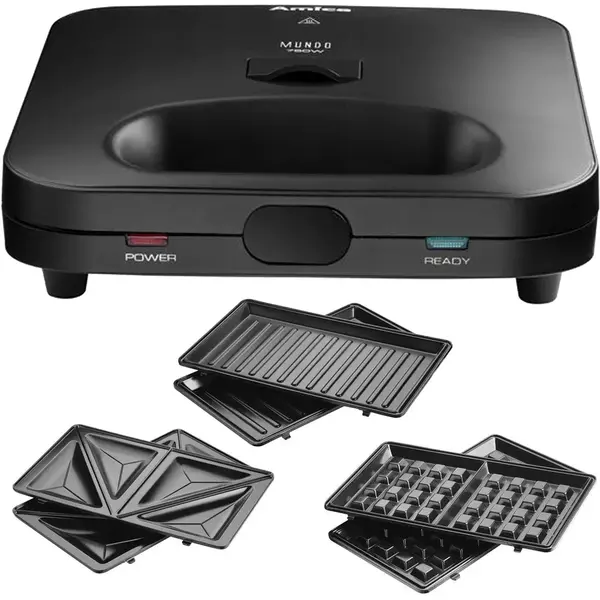 Sandwich-maker Amica SMK4011, 750 W, 3 tipuri de placi, Negru