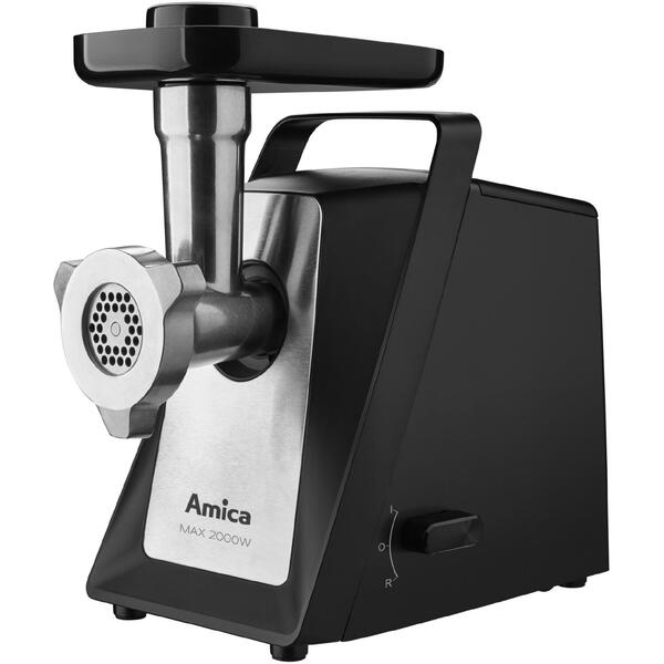 Masina de tocat Amica MM 3011, 2000 W, 2.7 kg/min, accesoriu carnati, Negru