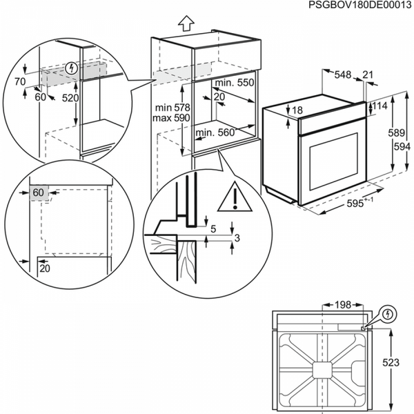 Cuptor incorporabil Electrolux EOE7C31X, Electric, 72 l, Clasa A+, Negru / Inox