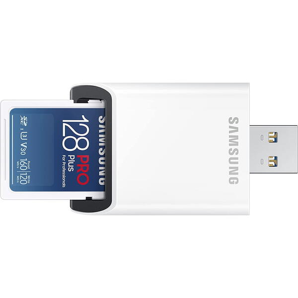 Card Memorie Samsung PRO Plus (2021) SDXC 128GB + Cititor card USB 3.0 UHS-I Class 10