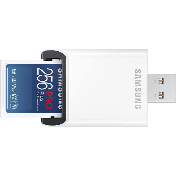 Card Memorie Samsung PRO Plus (2021) SDXC 256GB + Cititor card USB 3.0 UHS-I Class 10