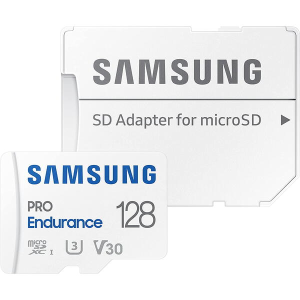 Samsung Micro SDXC PRO Endurance (2022) 128GB + Adaptor SD UHS-1 Clasa 10