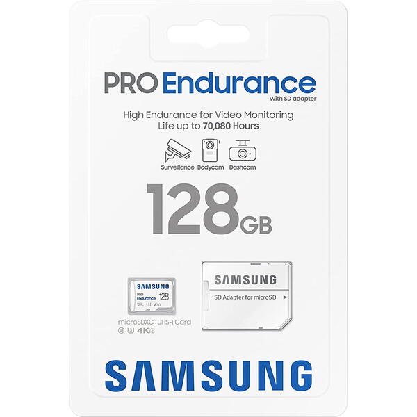 Samsung Micro SDXC PRO Endurance (2022) 128GB + Adaptor SD UHS-1 Clasa 10