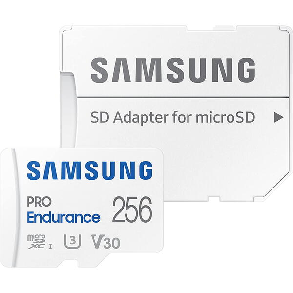 Samsung Micro SDXC PRO Endurance (2022) 256GB + Adaptor SD UHS-1 Clasa 10