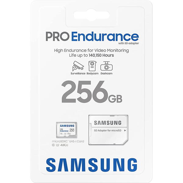 Samsung Micro SDXC PRO Endurance (2022) 256GB + Adaptor SD UHS-1 Clasa 10