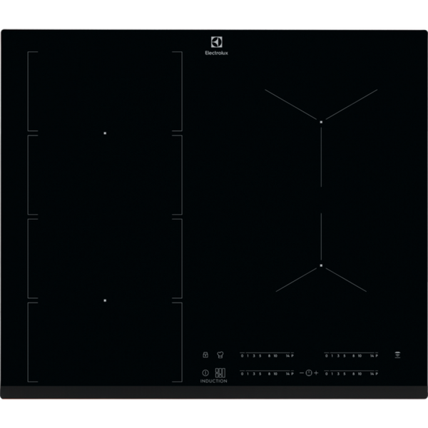 Plita Electrolux EIV654, Inductie, 4 zone de gatit, Hob2Hood, FlexiBridge, PowerBoost, Control touch, 60 cm, Sticla neagra