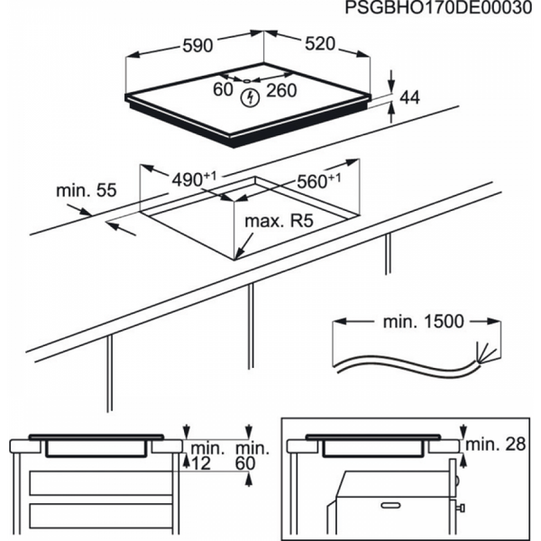 Plita Electrolux EIV654, Inductie, 4 zone de gatit, Hob2Hood, FlexiBridge, PowerBoost, Control touch, 60 cm, Sticla neagra