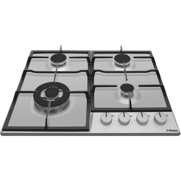 Plita HANSA BHGI631542, Gaz, 4 arzatoare, Arzator wok, Aprindere electrica, Gratar fonta, 60 cm, Inox