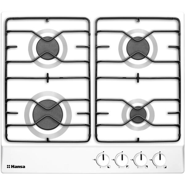 Plita HANSA BHGW630100, Gaz, 4 arzatoare, Aprindere electrica, 60 cm, Alb