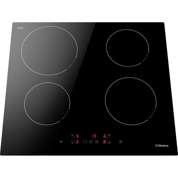 Plita HANSA BHI68300, Inductie, 4 zone de gatit, Touch control, 60 cm, Sticla neagra