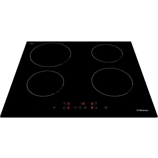 Plita HANSA BHI68300, Inductie, 4 zone de gatit, Touch control, 60 cm, Sticla neagra