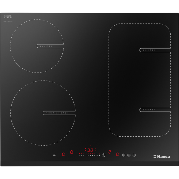 Plita HANSA BHI68611, Inductie, 4 zone de gatit, Temporizator, Bridge, Stop&Go, Hob&Go, HeatControl, Booster, 60 cm, Negru