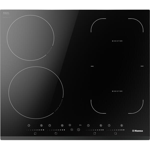 Plita HANSA BHI68621, Inductie, 4 zone de gatit, Temporizator, Bridge, HeatControl, Booster, 60 cm, Negru