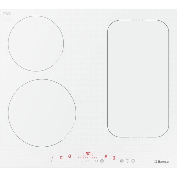 Plita HANSA BHIW68668, Inductie, 4 zone de gatit, Bridge, Temporizator, Stop&Go, Control touch, 60 cm, Sticla alba