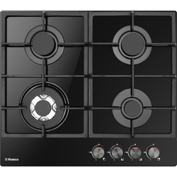 BHKS611502, Gaz, 4 arzatoare, Arzator wok, Aprindere electrica, Gratar fonta, 60 cm, Sticla neagr