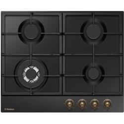 BHGA611799, Gaz, 4 arzatoare, Arzator wok, Aprindere electrica, Gratar fonta, 60 cm, Negru