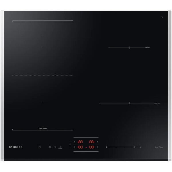 Plita Samsung NZ64B5046JK/U2, Inductie, 4 zone de gatit, Control tactil, Display, 60 cm, Sticla neagra