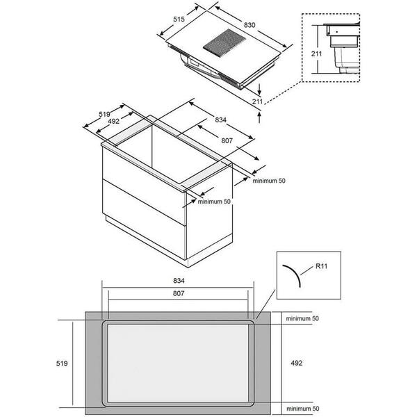 Plita Samsung NZ84T974VK/UR, Inductie, Dual Flex Zone, Hota integrata, 575 m3/h, Clasa A+, 83 cm, Negru