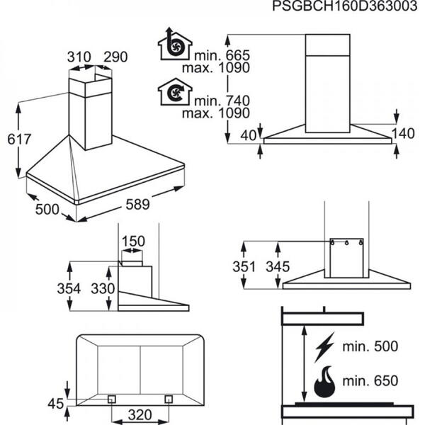 Hota Electrolux decorativa EFF60560OX, Putere de absorbtie 603 m3/h, 1 motor, 4 viteze, 60 cm, Inox