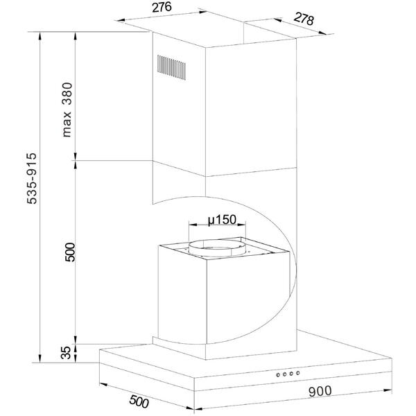 Hota HANSA decorativa OKP931TH, Putere de absorbtie 548 m3/h, 1 motor, 90 cm, Inox