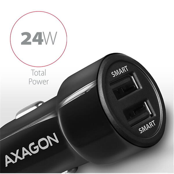 Incarcator auto AXAGON PWC-5V5, Smart, 5V 2,4A + 2,4A, 24W, Negru